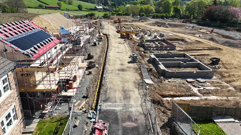 Aerial view of groundworks on a new housing development
